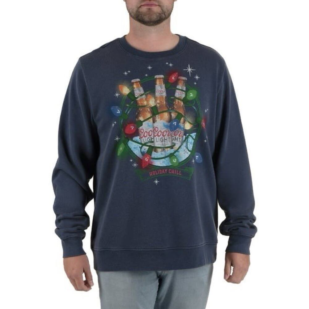 Men Holiday Crewneck Fleece Relaxed Sweatshirt Graphic Print Christmas Drink XXL